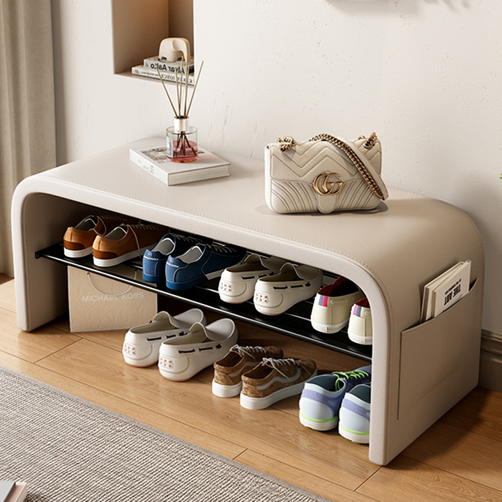 Rangement à chaussures contemporain scandinave en faux cuir et acier inoxydable arqué 1 niveau pour l&