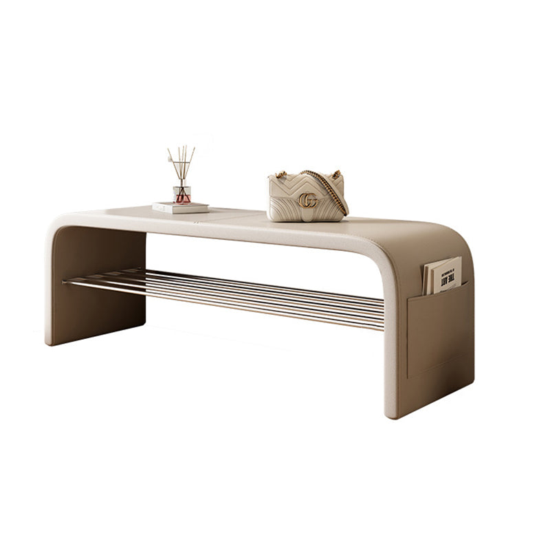 Contemporary Scandinavian Faux Leather Stainless Steel Arched Shoe Storage 1-Tier For Entryway & Living Room