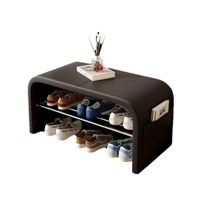 Contemporary Scandinavian Faux Leather Stainless Steel Arched Shoe Storage 1-Tier For Entryway & Living Room