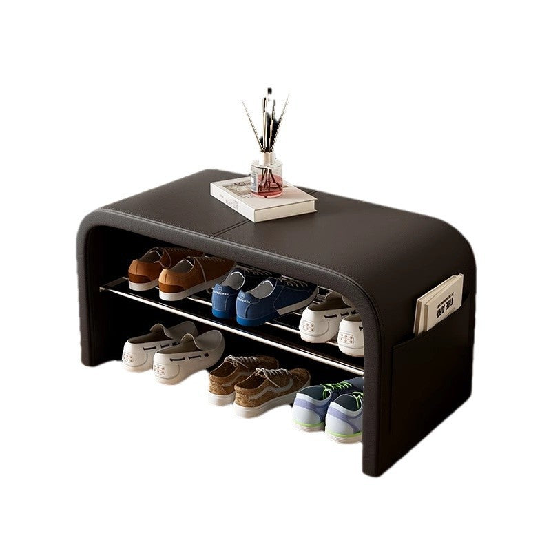 Contemporary Scandinavian Faux Leather Stainless Steel Arched Shoe Storage 1-Tier For Entryway & Living Room