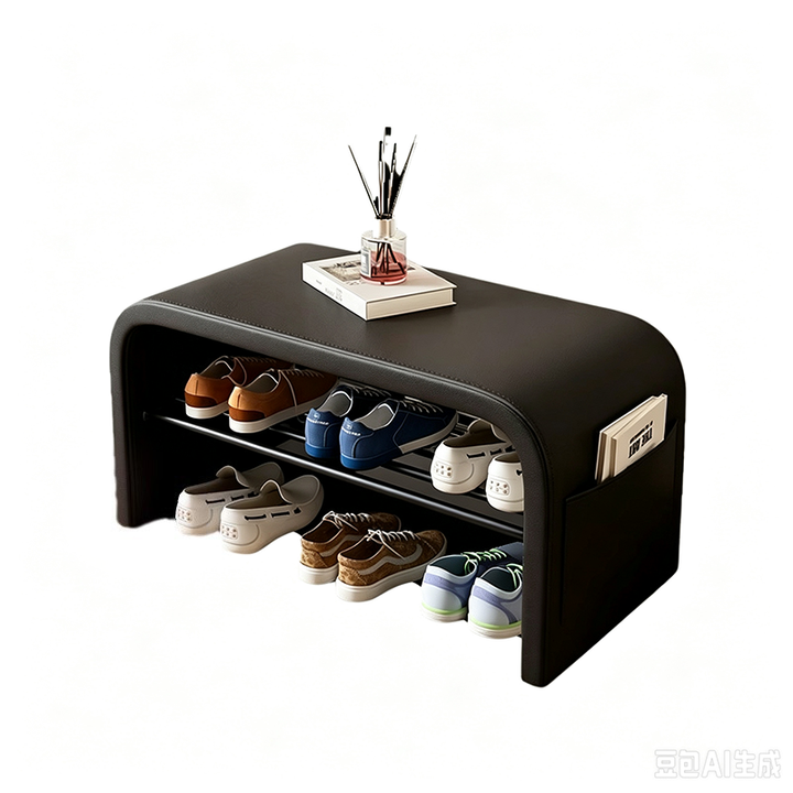 Rangement à chaussures contemporain scandinave en faux cuir et acier inoxydable arqué 1 niveau pour l&