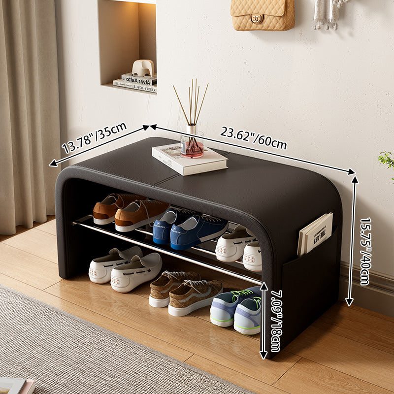 Contemporary Scandinavian Faux Leather Stainless Steel Arched Shoe Storage 1-Tier For Entryway & Living Room