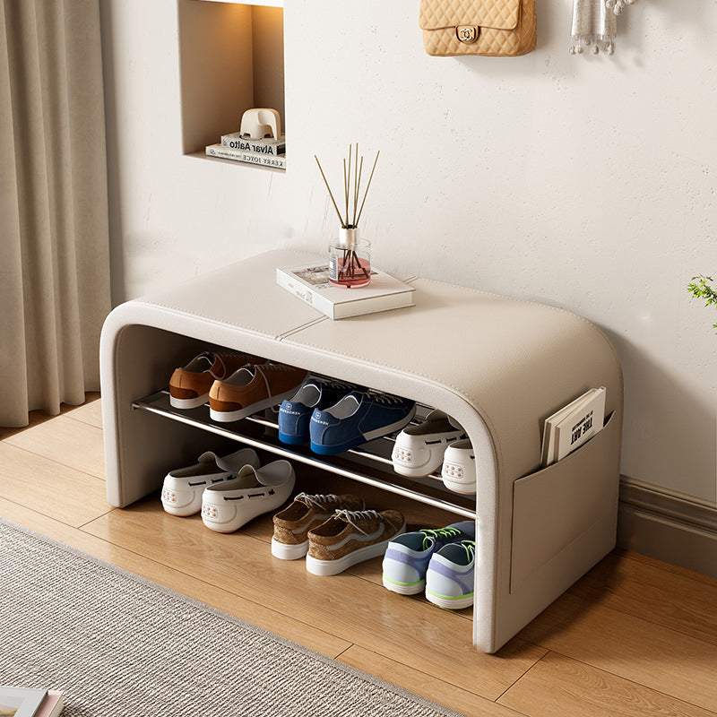 Contemporary Scandinavian Faux Leather Stainless Steel Arched Shoe Storage 1-Tier For Entryway & Living Room