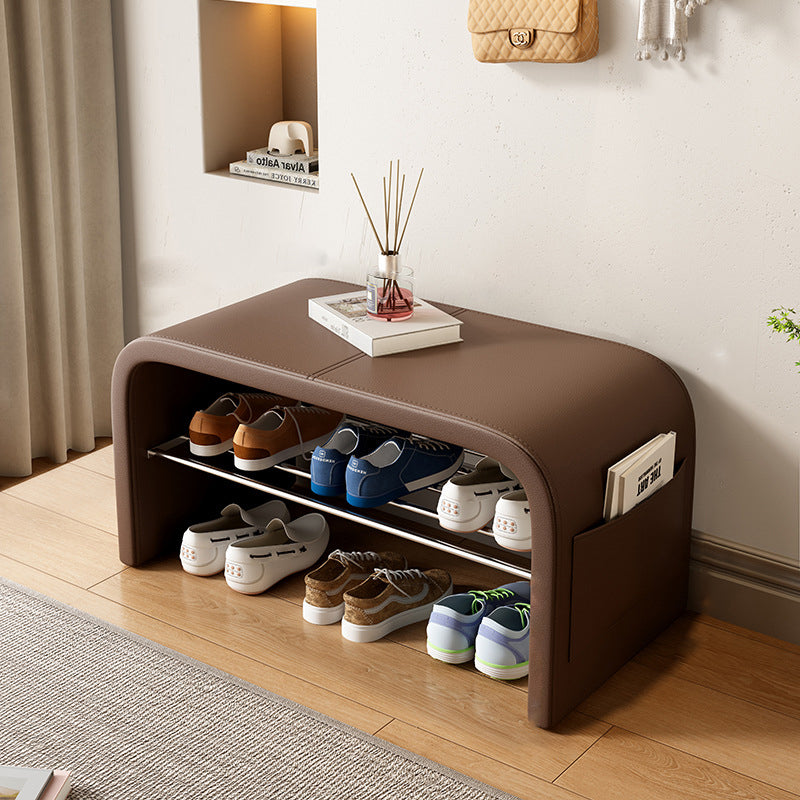 Contemporary Scandinavian Faux Leather Stainless Steel Arched Shoe Storage 1-Tier For Entryway & Living Room