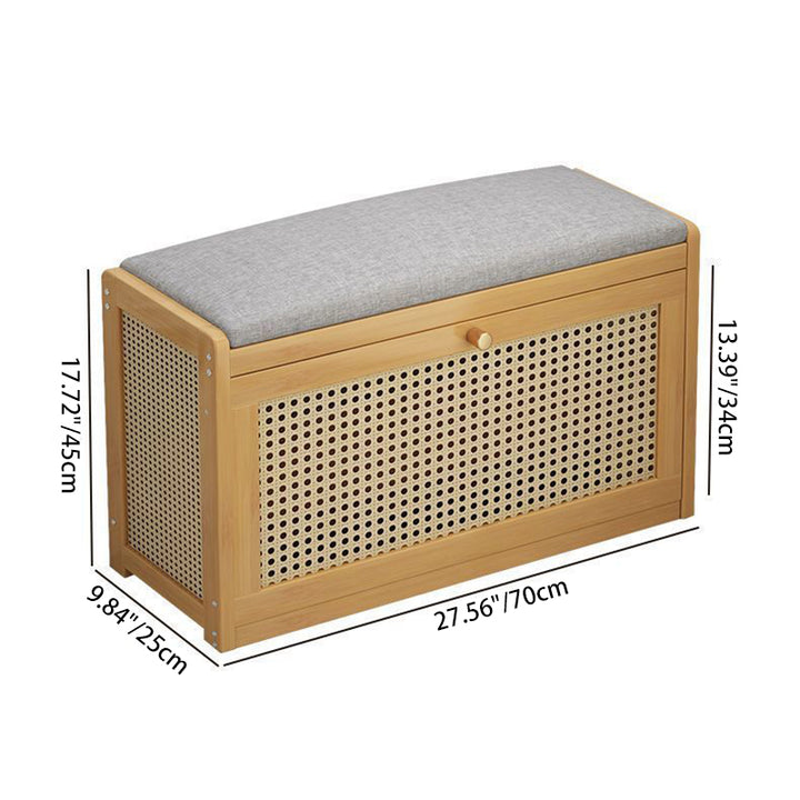 Moderner minimalistischer Schuhschrank aus Bambus, mitteldichter Faserplatte, PE-Rattan und Leinen mit rechteckigem Gitter und 2 Ebenen für das Wohnzimmer 