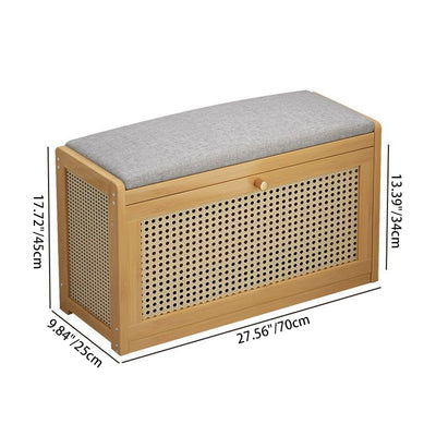 Modern Minimalist Bamboo Medium-Density Fiberboard PE Rattan Linen Rectangular Grid Shoe Storage With 2 Tiers For Living Room