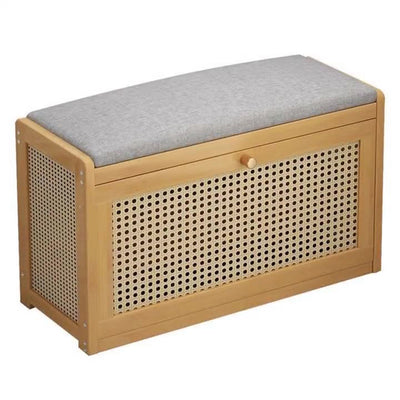 Modern Minimalist Bamboo Medium-Density Fiberboard PE Rattan Linen Rectangular Grid Shoe Storage With 2 Tiers For Living Room