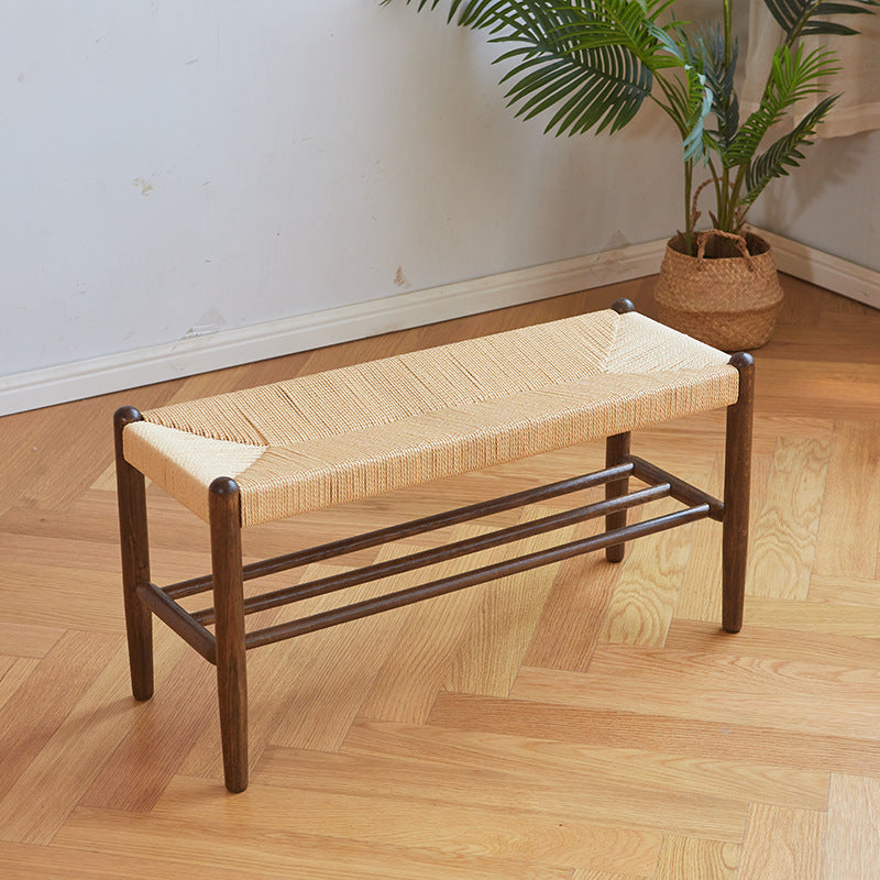 Traditional Chinese Solid Wood Bull Rope Rectangular Cylindrical Shoe Storage With 1-Shelf For Living Room