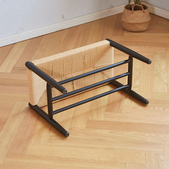 Rangement de chaussures cylindrique rectangulaire en bois massif chinois traditionnel avec corde de taureau et 1 étagère pour salon 