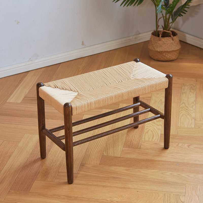 Traditional Chinese Solid Wood Bull Rope Rectangular Cylindrical Shoe Storage With 1-Shelf For Living Room