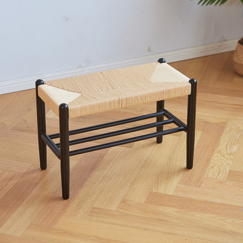 Traditional Chinese Solid Wood Bull Rope Rectangular Cylindrical Shoe Storage With 1-Shelf For Living Room