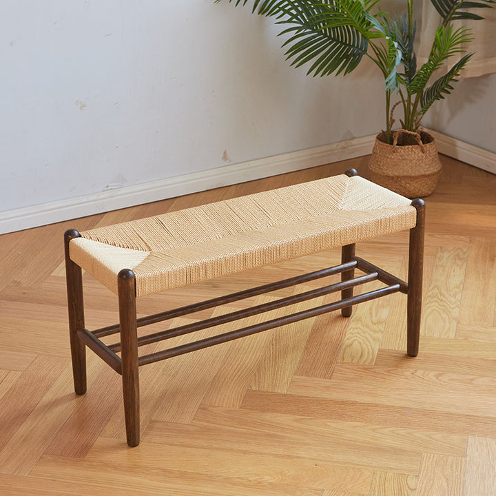 Traditionelles chinesisches Schuhregal aus massivem Holz mit Stierseil, rechteckig zylindrisch, mit 1 Regal für das Wohnzimmer 