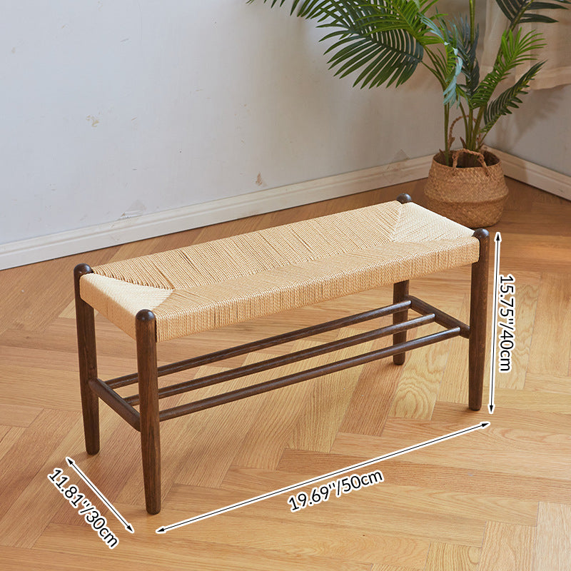 Traditional Chinese Solid Wood Bull Rope Rectangular Cylindrical Shoe Storage With 1-Shelf For Living Room