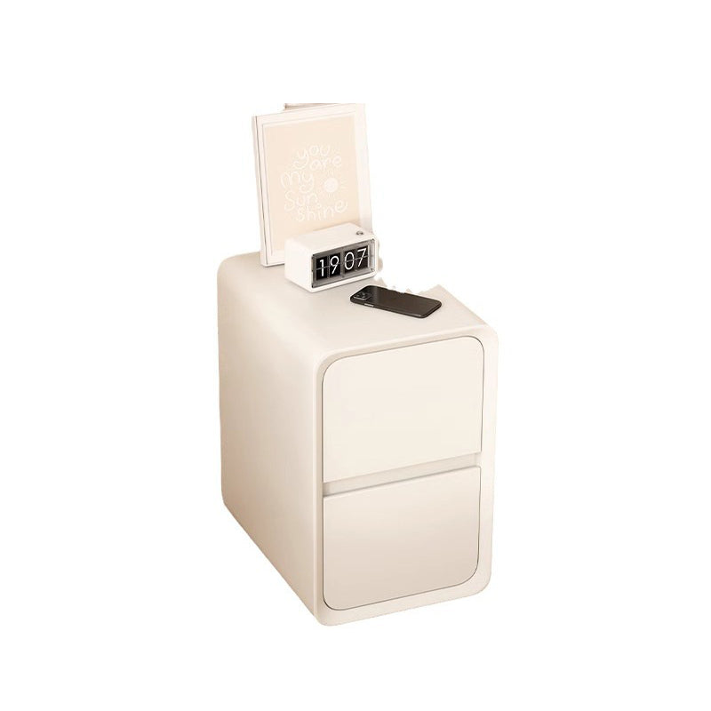 Modern Minimalist Microfiber Leather Solid Wood Metal Rounded Rectangle Nightstand With 2 Drawers For Bedroom