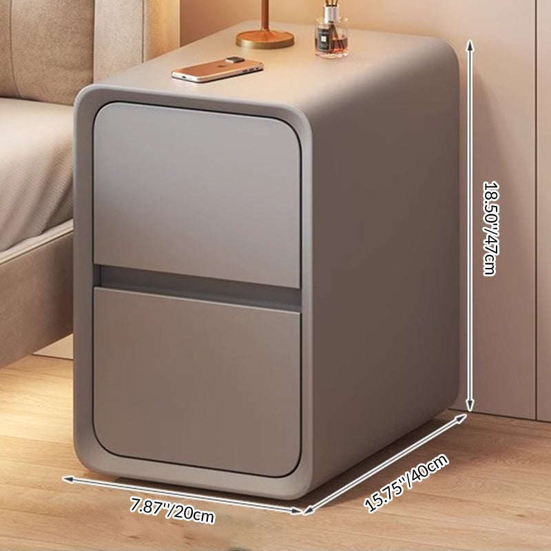 Modern Minimalist Microfiber Leather Solid Wood Metal Rounded Rectangle Nightstand With 2 Drawers For Bedroom