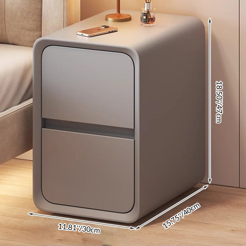 Modern Minimalist Microfiber Leather Solid Wood Metal Rounded Rectangle Nightstand With 2 Drawers For Bedroom