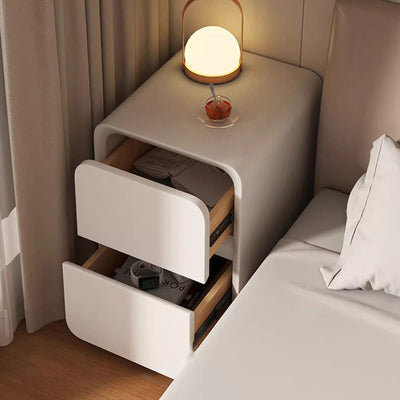 Modern Minimalist Microfiber Leather Solid Wood Metal Rounded Rectangle Nightstand With 2 Drawers For Bedroom