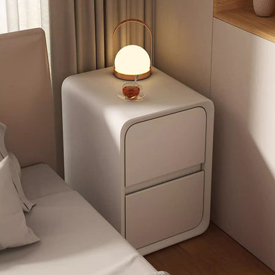 Modern Minimalist Microfiber Leather Solid Wood Metal Rounded Rectangle Nightstand With 2 Drawers For Bedroom