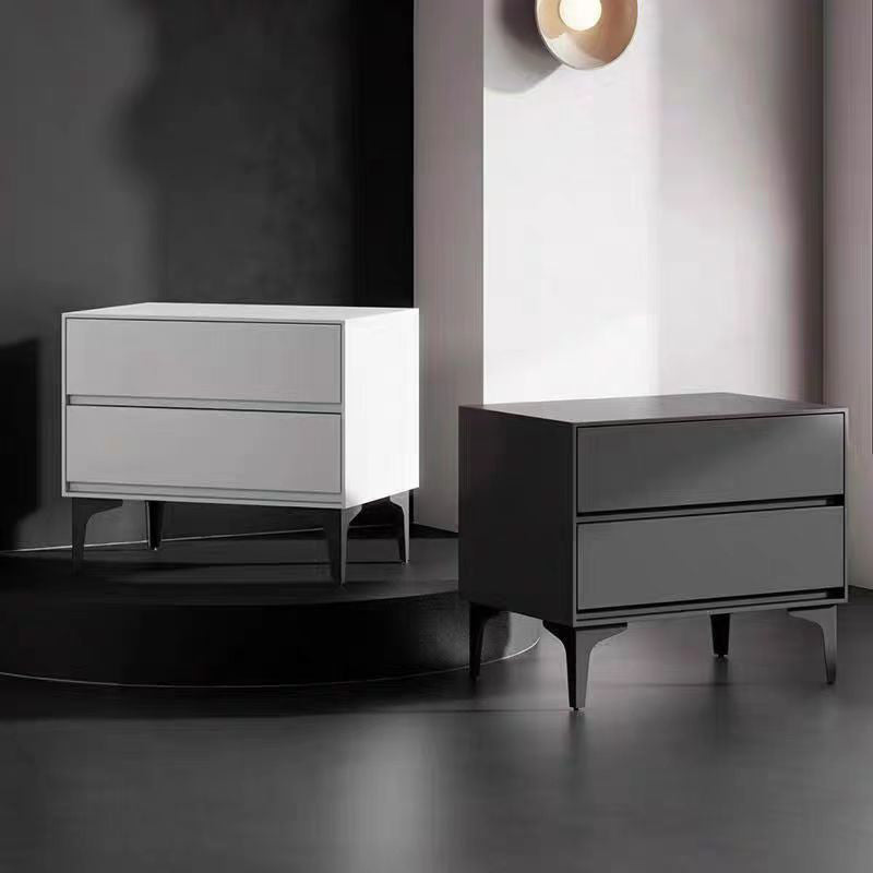 Modern Luxury Solid Wood Carbon Steel Rectangular Cylindrical Nightstand With 2 Drawers For Bedroom