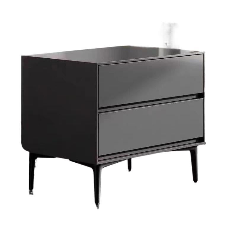 Modern Luxury Solid Wood Carbon Steel Rectangular Cylindrical Nightstand With 2 Drawers For Bedroom