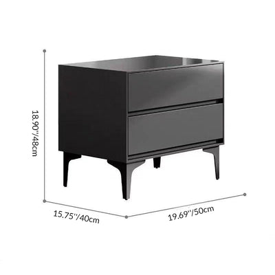 Modern Luxury Solid Wood Carbon Steel Rectangular Cylindrical Nightstand With 2 Drawers For Bedroom