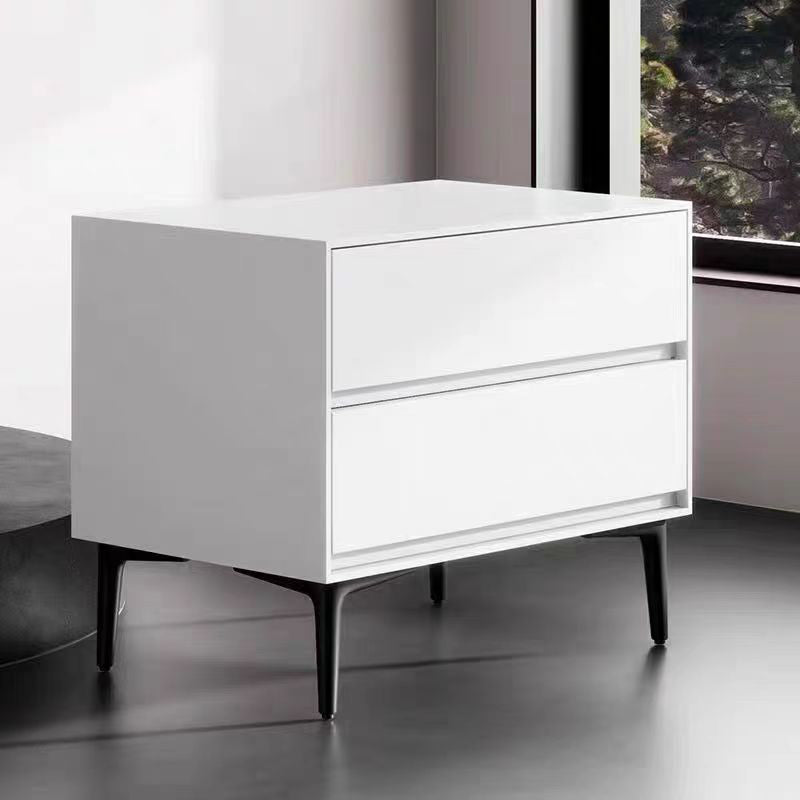 Modern Luxury Solid Wood Carbon Steel Rectangular Cylindrical Nightstand With 2 Drawers For Bedroom