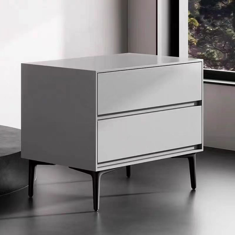 Modern Luxury Solid Wood Carbon Steel Rectangular Cylindrical Nightstand With 2 Drawers For Bedroom