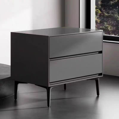 Modern Luxury Solid Wood Carbon Steel Rectangular Cylindrical Nightstand With 2 Drawers For Bedroom