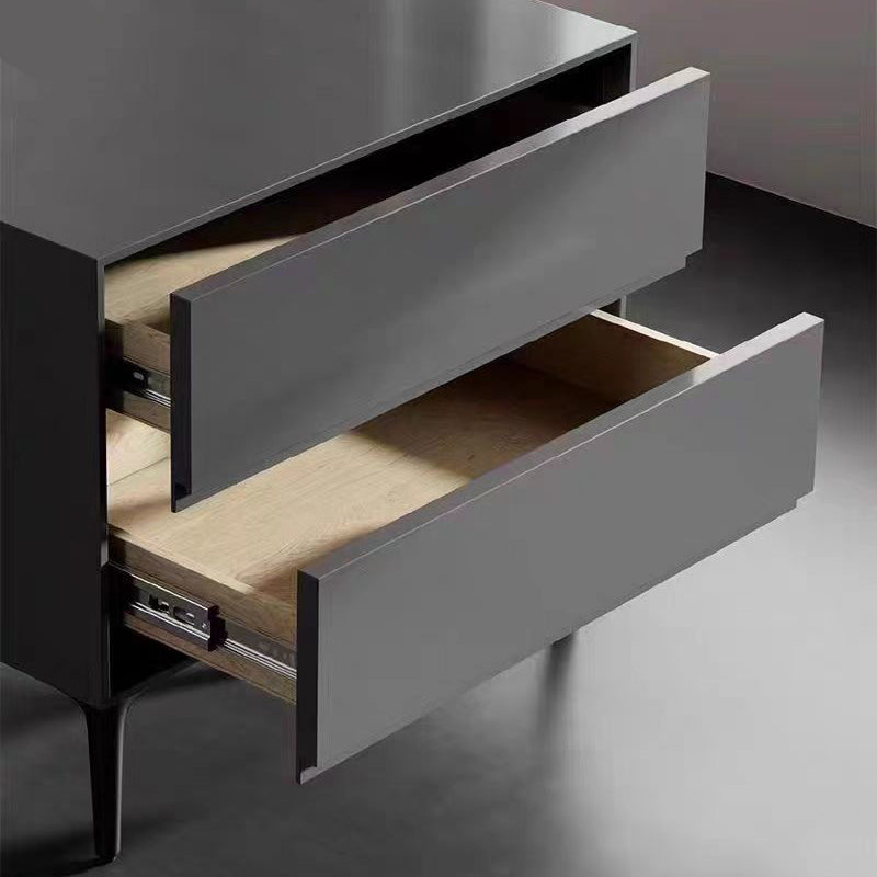 Modern Luxury Solid Wood Carbon Steel Rectangular Cylindrical Nightstand With 2 Drawers For Bedroom