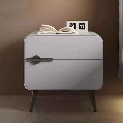 Contemporary Scandinavian Microfiber Leather Carbon Steel Solid Wood Metal Rounded Square Cylindrical Nightstand With 2 Drawers For Bedroom