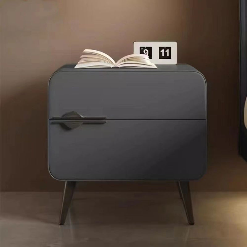 Contemporary Scandinavian Microfiber Leather Carbon Steel Solid Wood Metal Rounded Square Cylindrical Nightstand With 2 Drawers For Bedroom