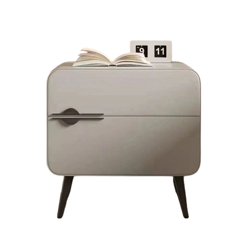 Contemporary Scandinavian Microfiber Leather Carbon Steel Solid Wood Metal Rounded Square Cylindrical Nightstand With 2 Drawers For Bedroom