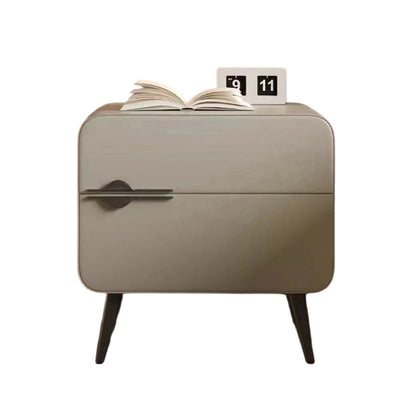 Contemporary Scandinavian Microfiber Leather Carbon Steel Solid Wood Metal Rounded Square Cylindrical Nightstand With 2 Drawers For Bedroom