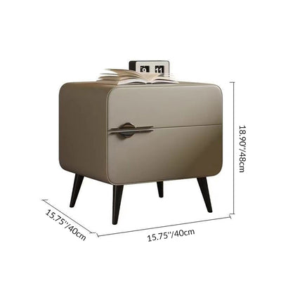 Contemporary Scandinavian Microfiber Leather Carbon Steel Solid Wood Metal Rounded Square Cylindrical Nightstand With 2 Drawers For Bedroom