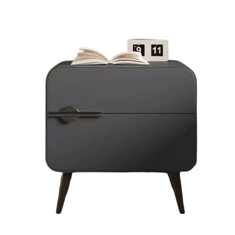 Contemporary Scandinavian Microfiber Leather Carbon Steel Solid Wood Metal Rounded Square Cylindrical Nightstand With 2 Drawers For Bedroom
