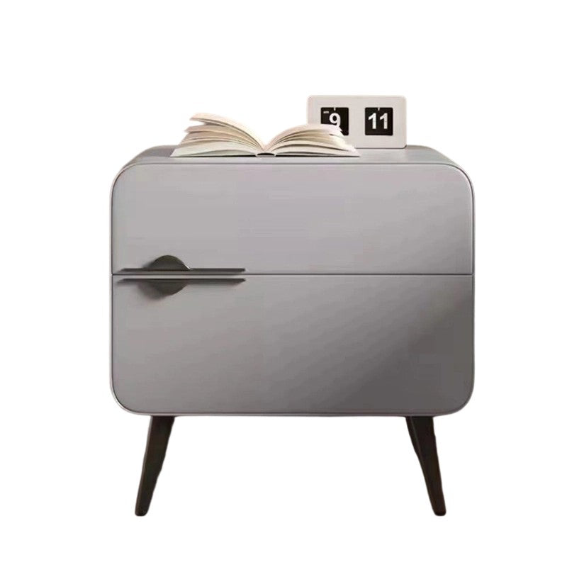 Contemporary Scandinavian Microfiber Leather Carbon Steel Solid Wood Metal Rounded Square Cylindrical Nightstand With 2 Drawers For Bedroom