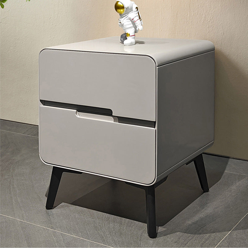 Contemporary Creative Medium-Density Fiberboard Carbon Steel Metal Rounded Square Cylindrical Nightstand With 2 Drawers For Bedroom