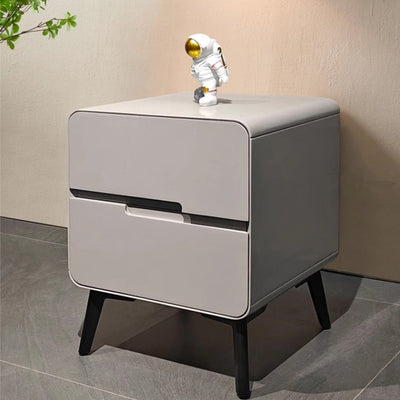 Contemporary Creative Medium-Density Fiberboard Carbon Steel Metal Rounded Square Cylindrical Nightstand With 2 Drawers For Bedroom