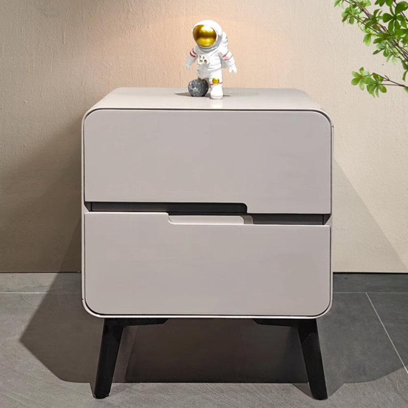 Contemporary Creative Medium-Density Fiberboard Carbon Steel Metal Rounded Square Cylindrical Nightstand With 2 Drawers For Bedroom