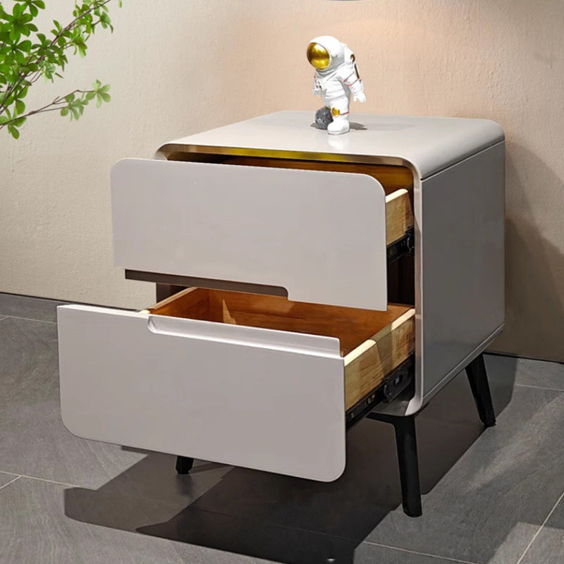 Contemporary Creative Medium-Density Fiberboard Carbon Steel Metal Rounded Square Cylindrical Nightstand With 2 Drawers For Bedroom