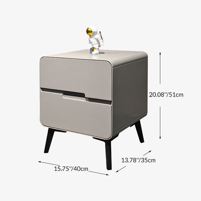 Contemporary Creative Medium-Density Fiberboard Carbon Steel Metal Rounded Square Cylindrical Nightstand With 2 Drawers For Bedroom