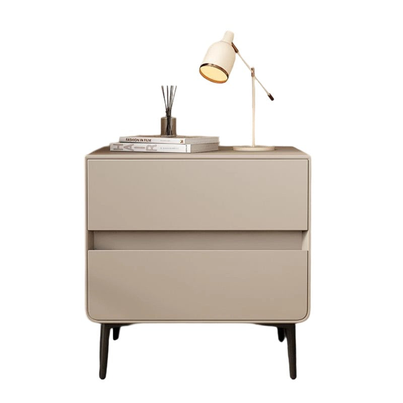 Modern Luxury Faux Leather Solid Wood Metal Cylindrical Square Nightstand With 2 Drawers For Bedroom