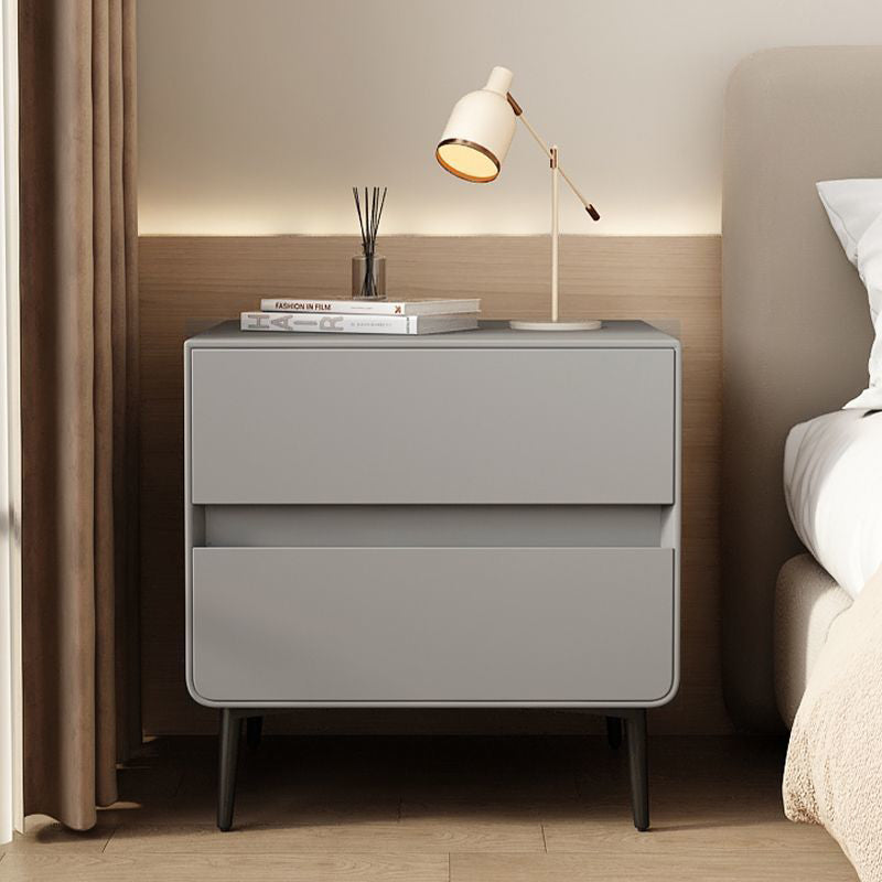 Modern Luxury Faux Leather Solid Wood Metal Cylindrical Square Nightstand With 2 Drawers For Bedroom