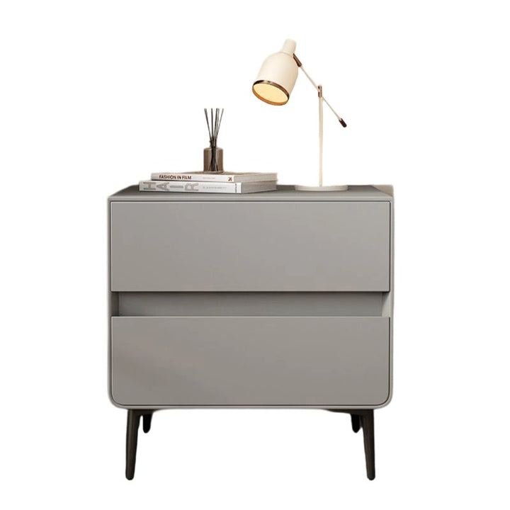 Table de chevet cylindrique carré en bois massif et métal avec cuir synthétique de luxe moderne avec 2 tiroirs pour chambre à coucher 