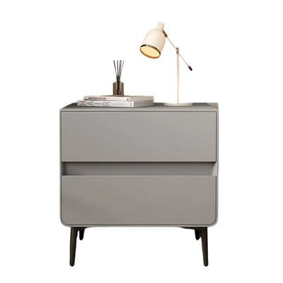 Modern Luxury Faux Leather Solid Wood Metal Cylindrical Square Nightstand With 2 Drawers For Bedroom