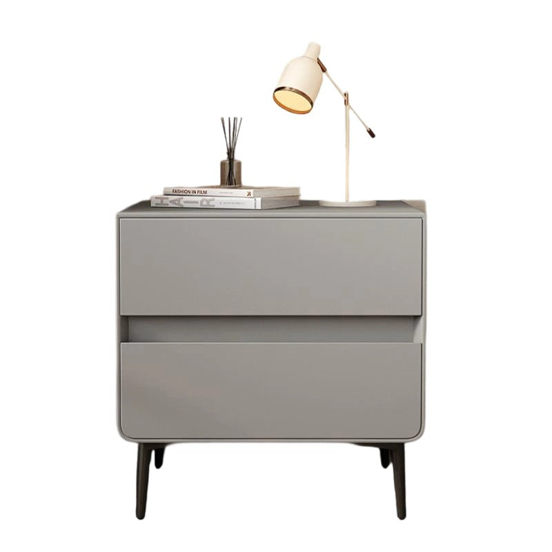 Modern Luxury Faux Leather Solid Wood Metal Cylindrical Square Nightstand With 2 Drawers For Bedroom