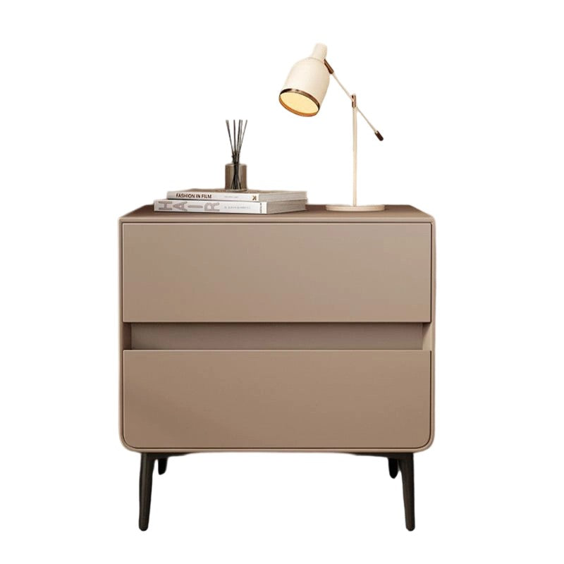Table de chevet cylindrique carré en bois massif et métal avec cuir synthétique de luxe moderne avec 2 tiroirs pour chambre à coucher 