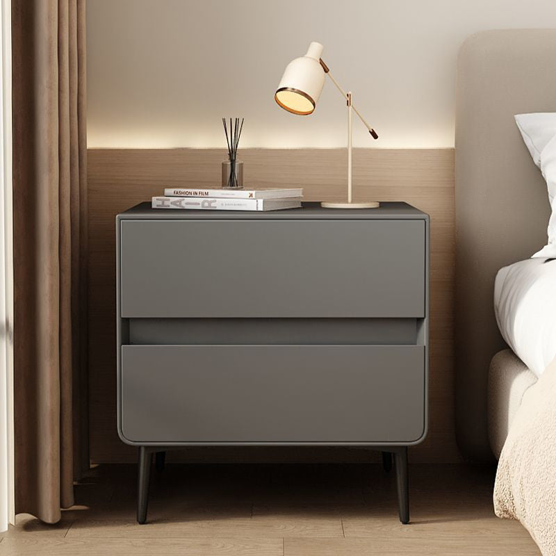 Modern Luxury Faux Leather Solid Wood Metal Cylindrical Square Nightstand With 2 Drawers For Bedroom