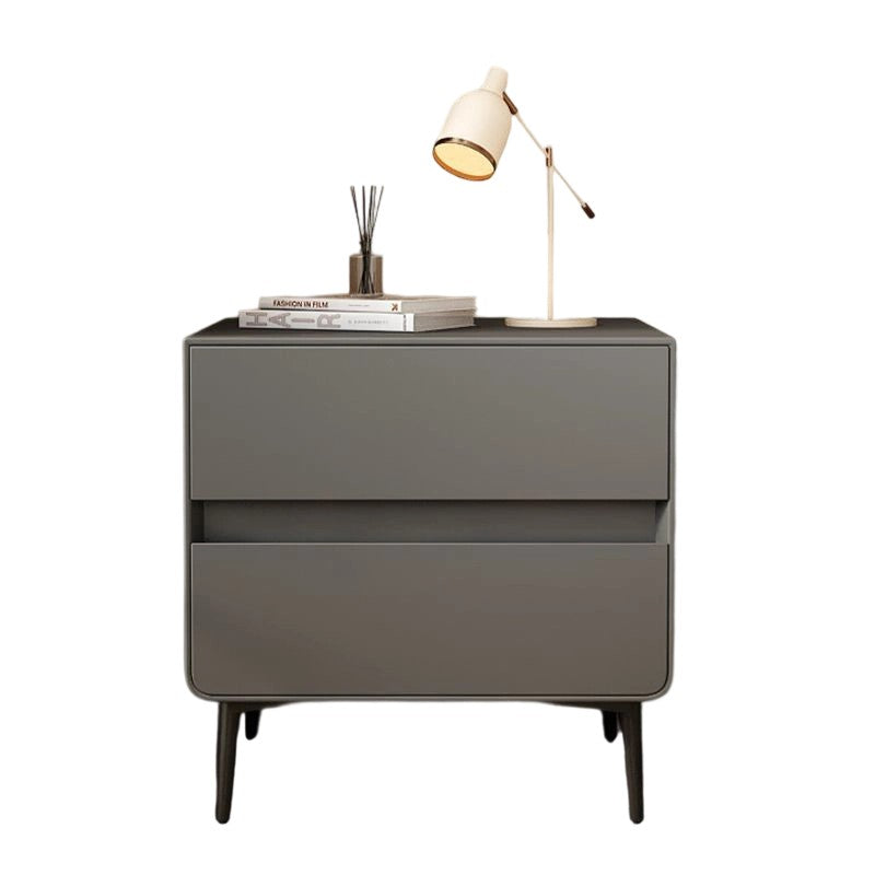 Modern Luxury Faux Leather Solid Wood Metal Cylindrical Square Nightstand With 2 Drawers For Bedroom