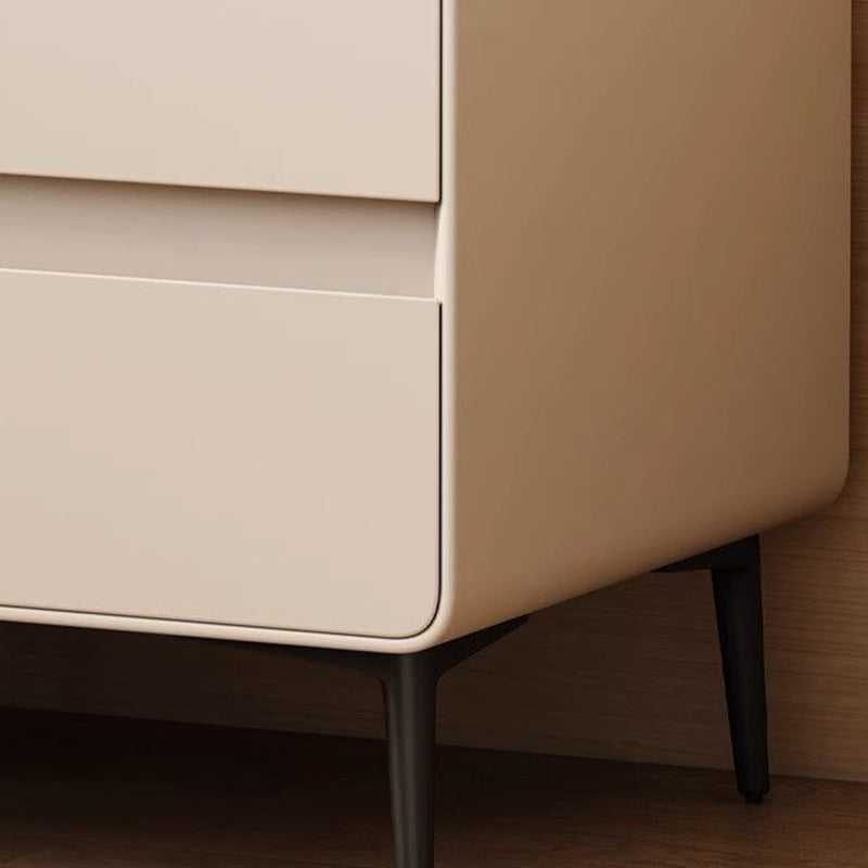 Modern Luxury Faux Leather Solid Wood Metal Cylindrical Square Nightstand With 2 Drawers For Bedroom